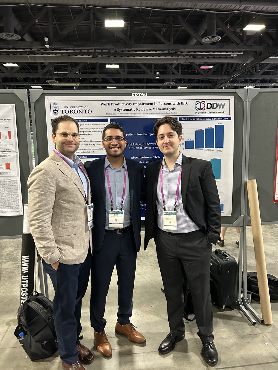 Great time at DDW presenting important findings on work impairment in IBD! Very grateful for an awesome team and our mentor ⁦⁦@ptandonGI⁩ for all his support and guidance #DDW2024 ⁦@DDWMeeting⁩