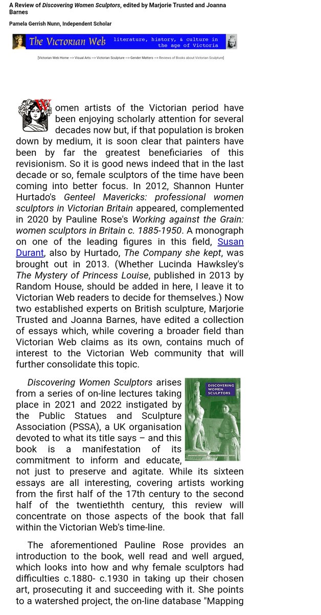 👏 Thank you @VictorianWeb GREAT review of OUR 'Discovering Women Sculptors' BOOK on The Victorian Web by Pamela Gerrish Nunn READ here victorianweb.org/sculpture/revi…