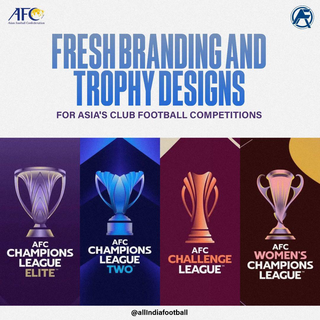 The AFC has introduced new branding and trophy designs for Asia's club football competitions. • AFC Champions League Elite (24 Teams) • AFC Champions League Two (32 Teams) • AFC Challenge League (20 Teams) • AFC Women's Champions League (12 Teams) #IndianFootball #AFC