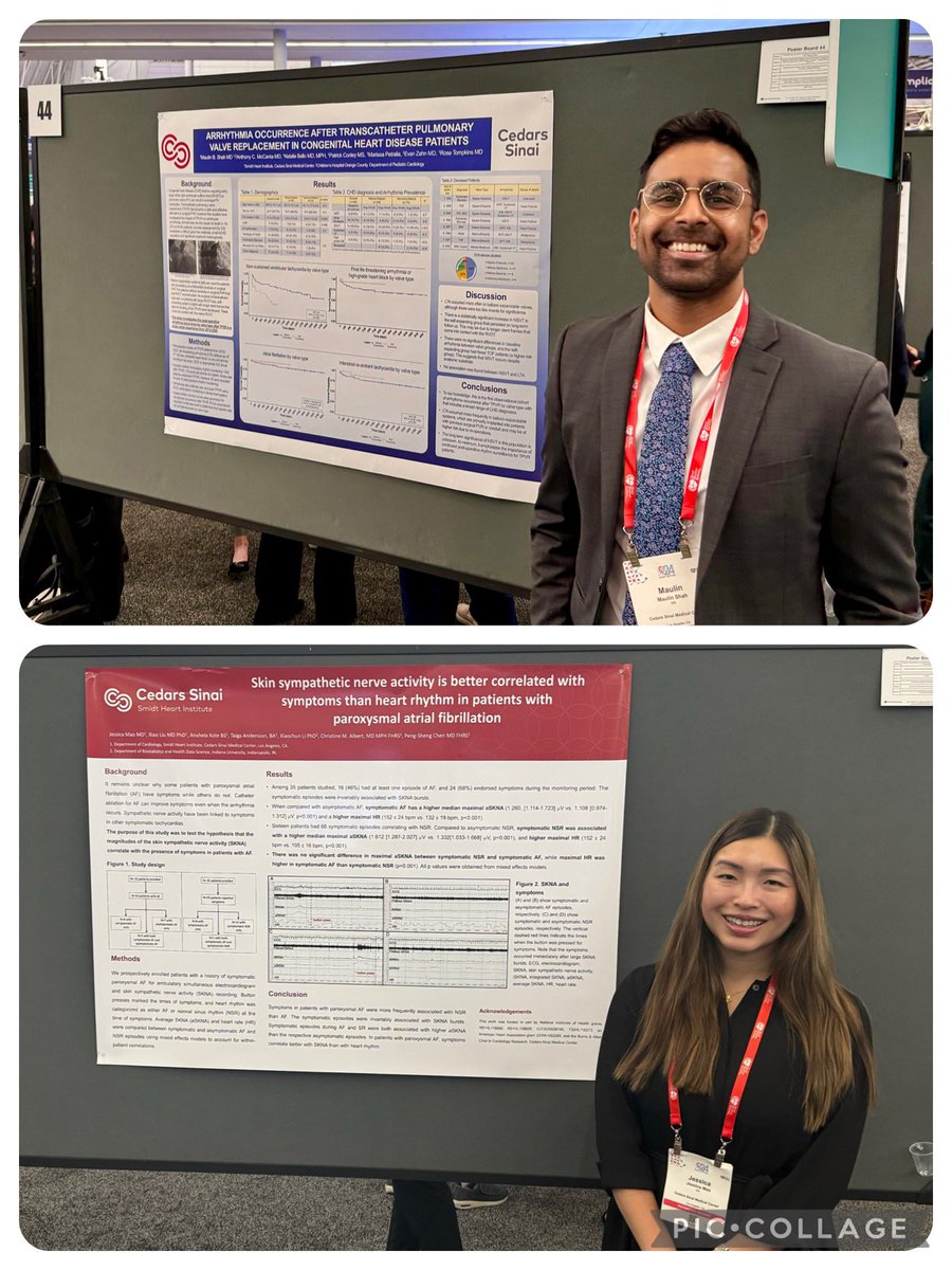 Future #EPfellows Maulin Shah and @jess_mao rockin’ some major science with: 1-arrhythmias after TC-PVR 2-sympathetic activity in symptomatic Afib Looking forward to more from these bright stars 💪🔥👏🤩 @SmidtHeart