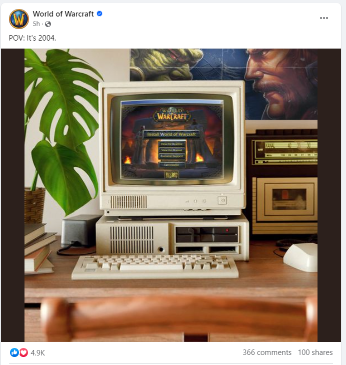 I think AI is running the official World of Warcraft Page on Facebook .  

That's a IBM PCjr from 1984, it had a Intel 8088 CPU and 64K of RAM, it was a commercial failure and scrapped in 1985.