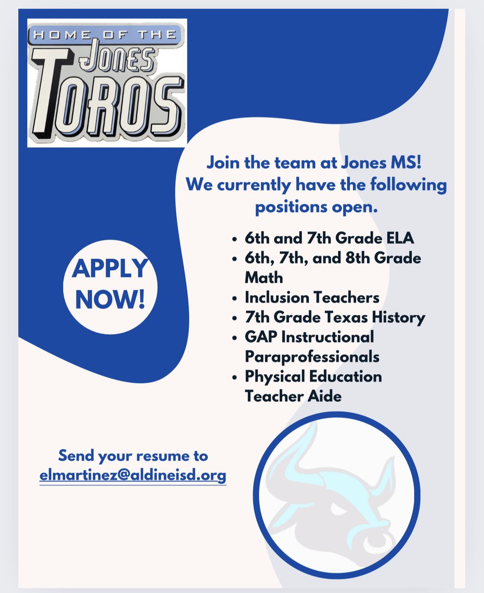 Join the team @JonesMS_AISD We currently have positions open.  
#ChangingTheNarrative #Team2Legit2Quit @terridosborne  #MyAldine #MiAldine