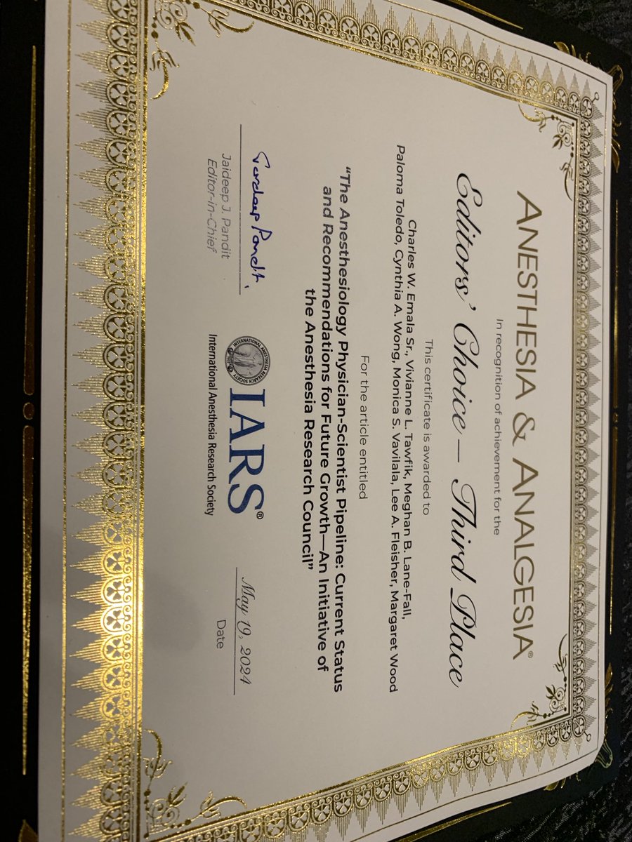 Increasing anesthesiology clinician scientists receives award ⁦<a href="/iars360/">IARS360</a>⁩. Team effort! ⁦<a href="/UWAnesthPainMed/">UW Anesthesiology & Pain Medicine</a>⁩