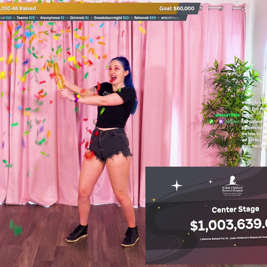 this week, my Twitch team Center Stage hit $1,000,000 raised for St. Jude. i'm so proud of my sweet teammates. the Just Dance community is filled with people who love hard and fundraise harder. we really did it and we did it together. 🥹💜
