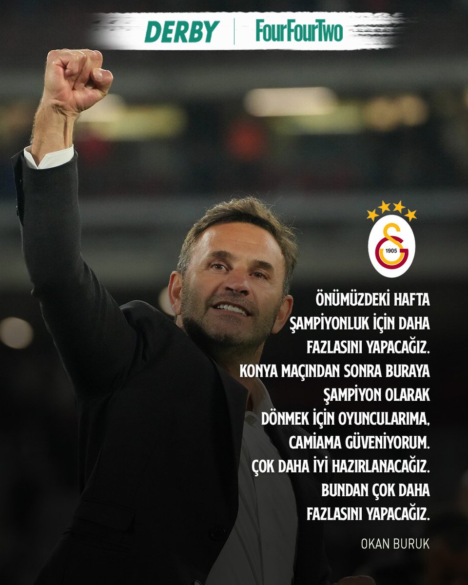 🟡🔴Galatasaray Teknik Direktörü Okan Buruk, Süper Lig'in son haftasında Konyaspor karşısında şampiyonluğu ilan etmek için takımına güvendiğinin altını çizdi.

#VerbiDerby
