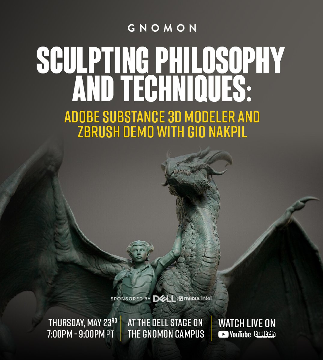 Join us on Thursday, May 23rd at the Dell Stage on Gnomon’s campus for a presentation by Gio Nakpil, the Head of Visual Development, Worldwide Substance 3D Evangelism at Adobe. In-person attendees will have the chance to win a Wacom Intuous Pro! RSVP here: bit.ly/ADBE_GNMN_24