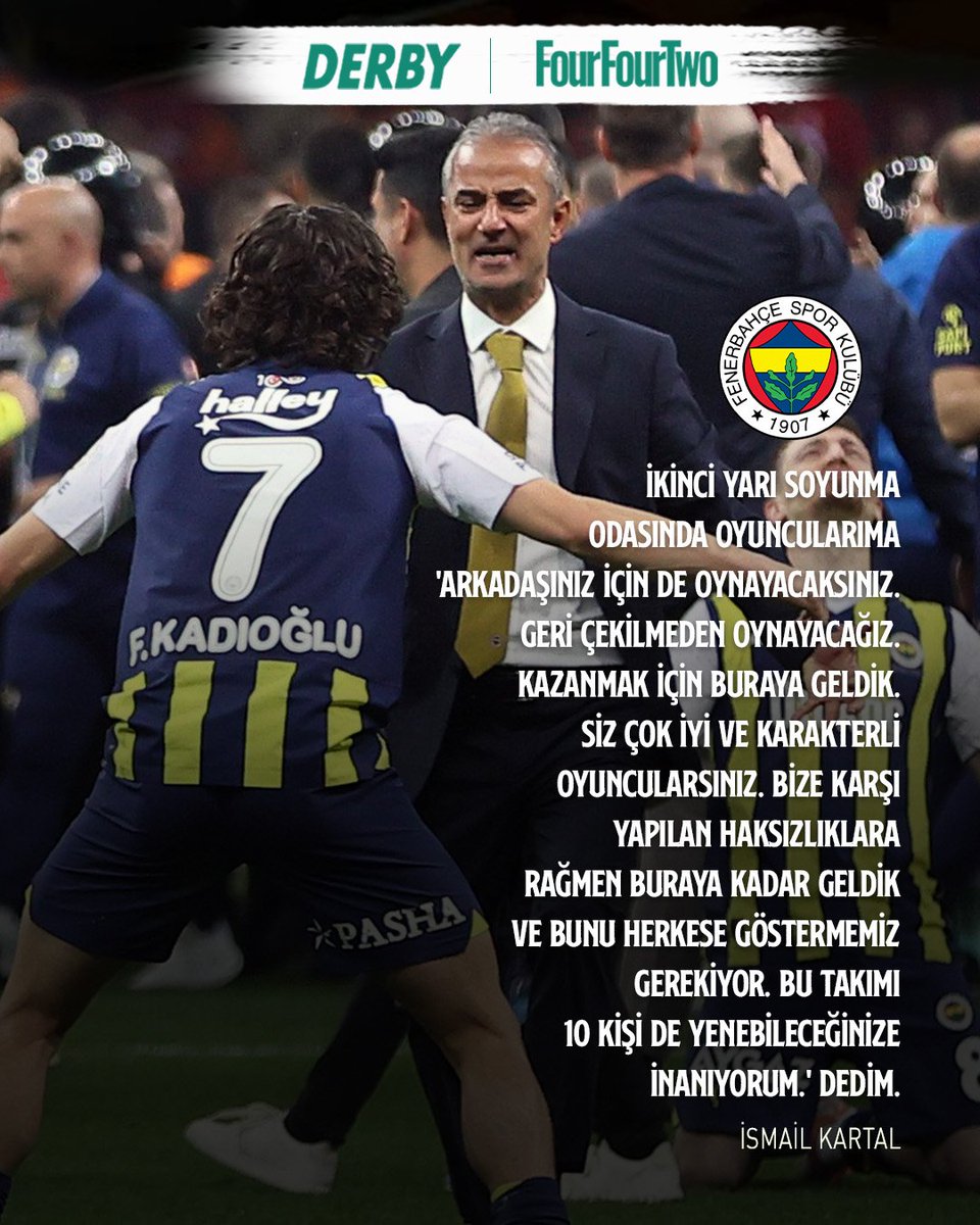 🟡🔵Fenerbahçe Teknik Direktörü İsmail Kartal, Galatasaray galibiyetinin ardından sarı lacivertli camia için bir tarih yazıldığını vurgulayarak 'Türkiye'nin en iyi oynayan takımını' herkese gösterdiklerini belirtti.

#VerbiDerby