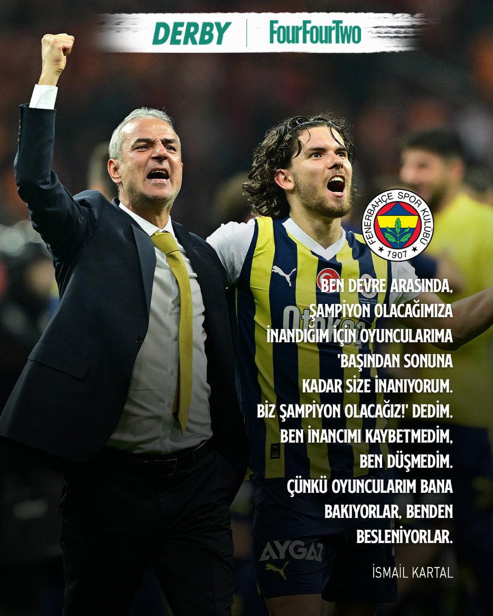 🟡🔵Fenerbahçe Teknik Direktörü İsmail Kartal, şampiyonluğa inandığını belirterek sarı lacivertli taraftarları önümüzdeki hafta oynanacak İstanbulspor maçına davet etti.

#VerbiDerby