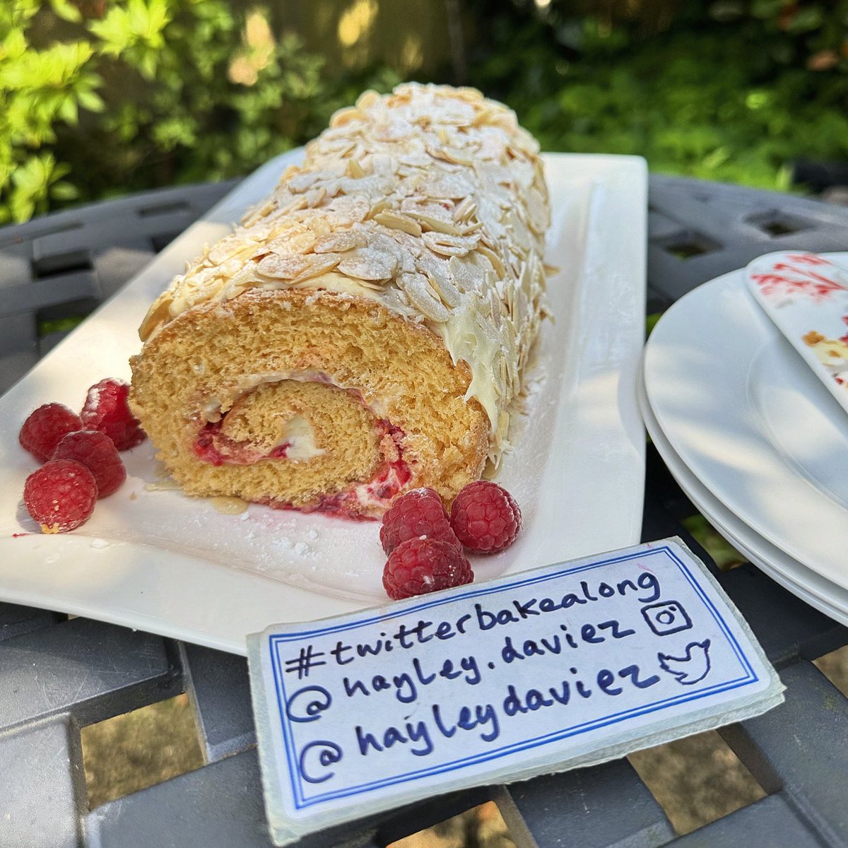 My Sunday #twitterbakealong bake. From a May @waitrose recipe card this is a Raspberry & vanilla swiss roll. #waitrose #waitroserecipes 🩷