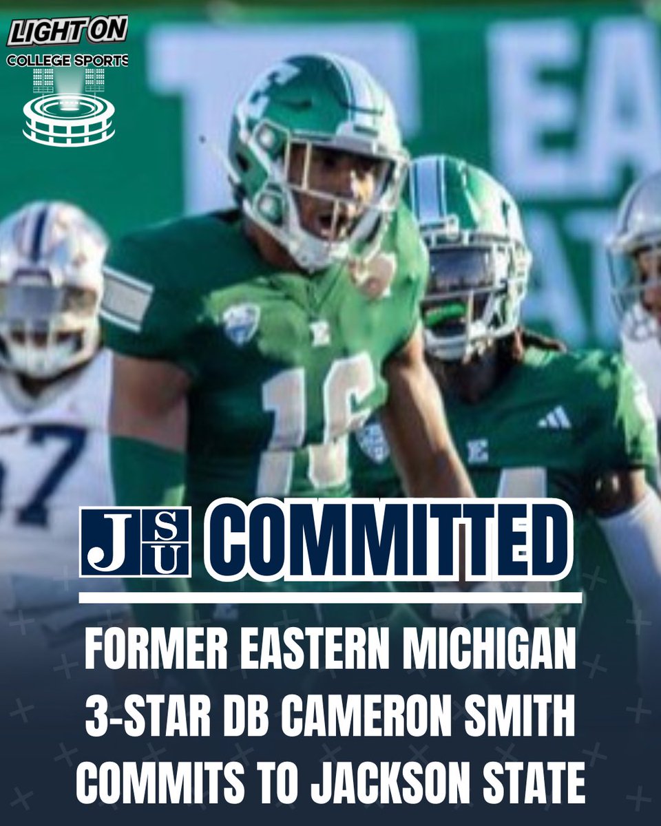Former Eastern Michigan 3-Star DB Cameron Smith has committed to Jackson State, per his social media. 🐅🔥 He recorded 45 tackles, 3 pbus, 1 ff, & 1 interception during the 2023 season. #GuardTheeYard @Camerons25_