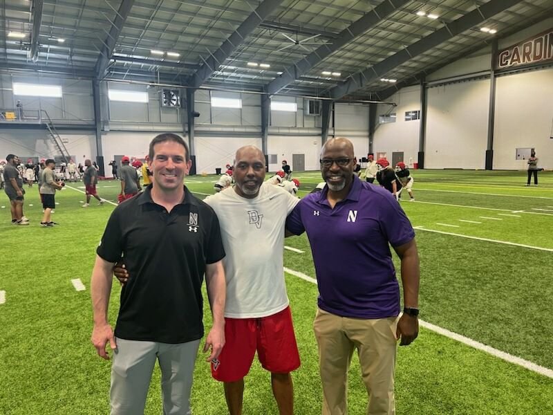 Northwestern was in the facility! Elite 🏈📚🫡 <a href="/NUFBFamily/">Northwestern Football</a> Awesome afternoon. Appreciate all of your time today at DV❗️to recruit our dudes &amp; check in on our guys <a href="/DVCardinalsFB/">Del Valle Football</a>  Great time talking football!  <a href="/Coach_McGarigle/">Tim McGarigle</a>  <a href="/HarlonBarnett/">Harlon Barnett</a>