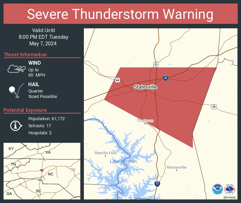 Severe Thunderstorm Warning including Statesville NC until 8:00 PM EDT