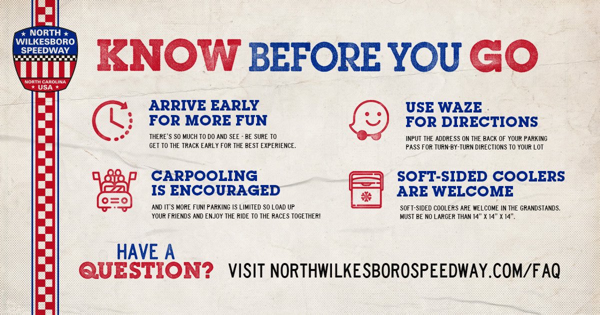Be sure to plan ahead! Follow these easy tips for a hassle-free race day experience. QUESTIONS? 👉 bit.ly/NWSFAQ @NASCAR | #AllStarRace | @CARSTour