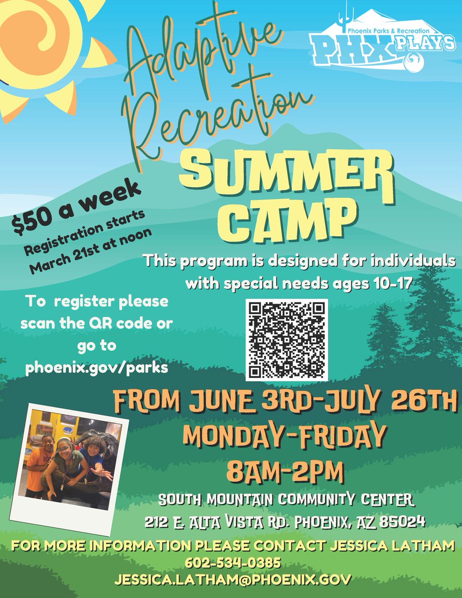 Did you know #PHXParks has Adaptive Recreation Summer Camp?! Sign up today! Weekly sessions are only $50! bit.ly/4du4pVJ