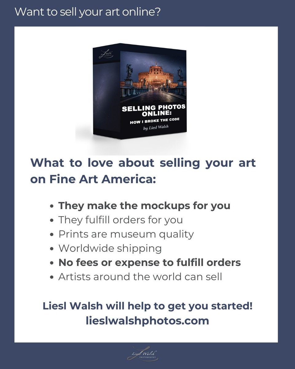 LieslWalsh's tweet photo. What I LOVE about selling prints online using Fine Art America - it is so EASY to use! So I can spend more time making art.
Join my class to build a website on FAA and sell prints easily online!
https://t.co/GRzvg1PEtm
#fineartamerica #pixelsartist https://t.co/AccLwL8oep