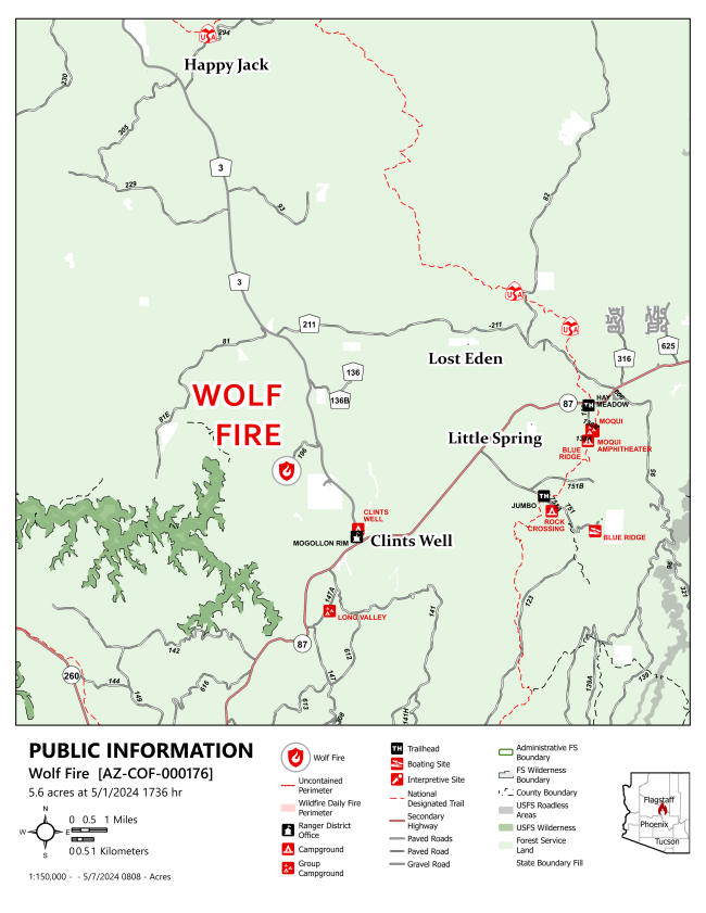 Ignitions have started on the Wolf Fire, a lightning-sparked wildfire located about 3 miles northwest of Clints Well on the Coconino National Forest’s Mogollon Rim Ranger District.

A closure order has been issued for the area surrounding the wildfire.

Fire managers had already…