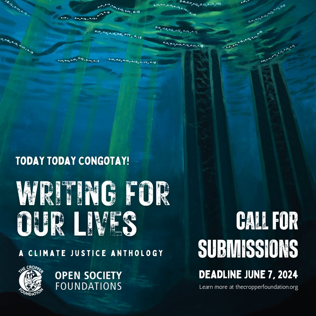 Novel Niche 🫒 (@novelniche) on Twitter photo Honoured + elated to be an editor, alongside Funso Aiyejina, for <a href="/TheCropperFndn/">The Cropper Foundation</a>'s climate justice anthology, Writing for Our Lives, funded by <a href="/OpenSociety/">Open Society Foundations</a>. Grateful to <a href="/OmarMohammed_tt/">Omar Mohammed</a> & the full Cropper team for this vision.
👉🏽 thecropperfoundation.org/writingforourl…
Deadline: June 7, 2024 Honoured + elated to be an editor, alongside Funso Aiyejina, for <a href="/TheCropperFndn/">The Cropper Foundation</a>'s climate justice anthology, Writing for Our Lives, funded by <a href="/OpenSociety/">Open Society Foundations</a>. Grateful to <a href="/OmarMohammed_tt/">Omar Mohammed</a> & the full Cropper team for this vision.
👉🏽 thecropperfoundation.org/writingforourl…
Deadline: June 7, 2024