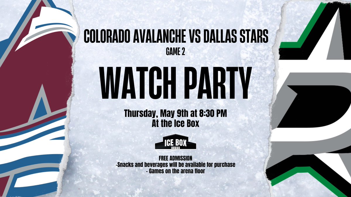 Watch the Stanley Cup Playoffs at the <a href="/IceBoxArena/">Ice Box</a> this week! We’re holding watch parties tomorrow and Thursday that are free to attend. Snacks and beverages will be available for purchase.