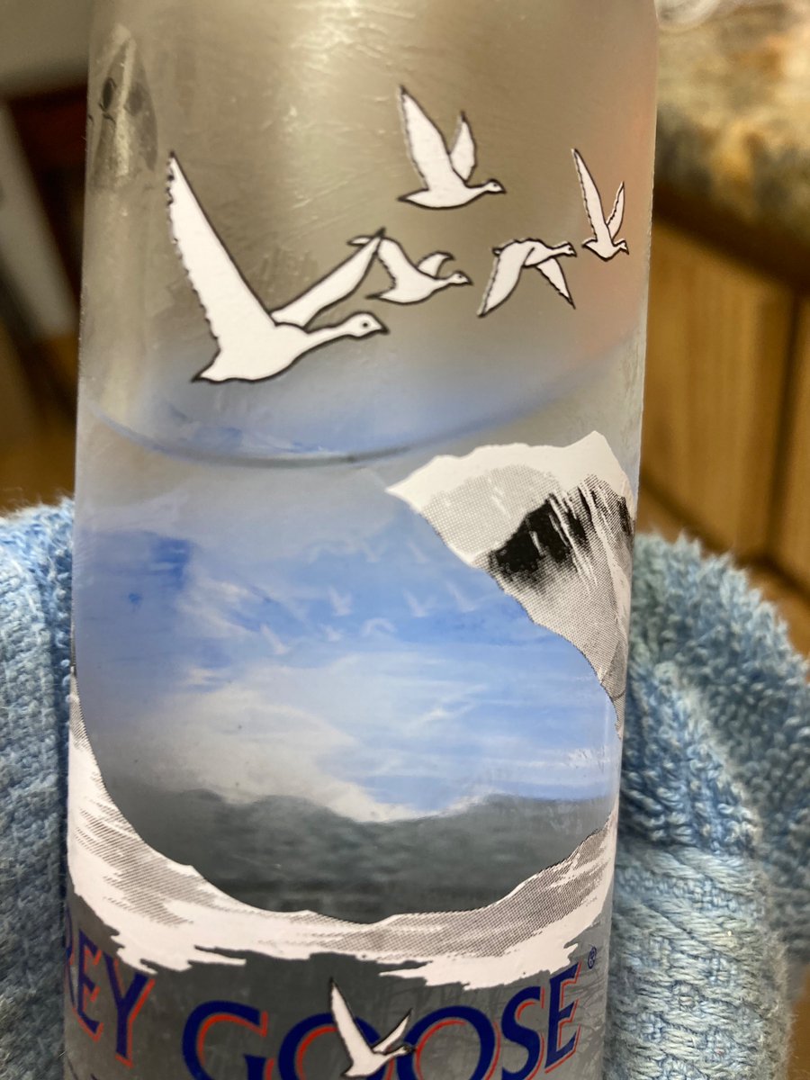I like to watch the chilled GreyGoose bottle warm up & be surprised at the art on the inside of bottle appear; a drink & a show….
I wonder how they do that ?