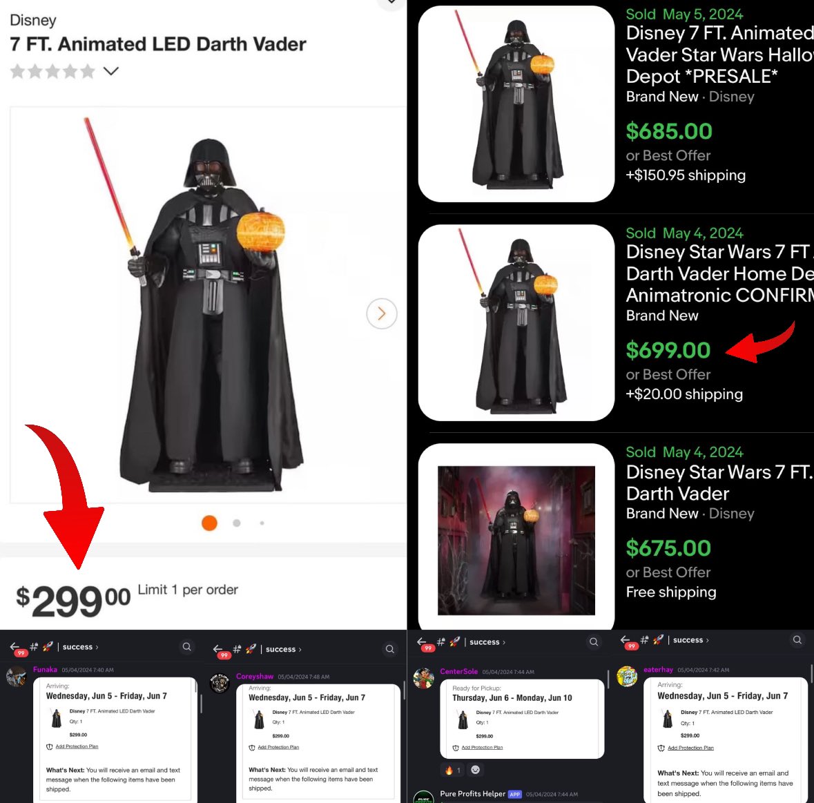 Another fantastic flip went down this weekend and you could’ve made over $1,000 in profit from it 🤝 - Star Wars released a life sized Darth Vader figure, now if you know anything about life sized Star Wars figures, you know they go for bread so $300 is a great buy in price -