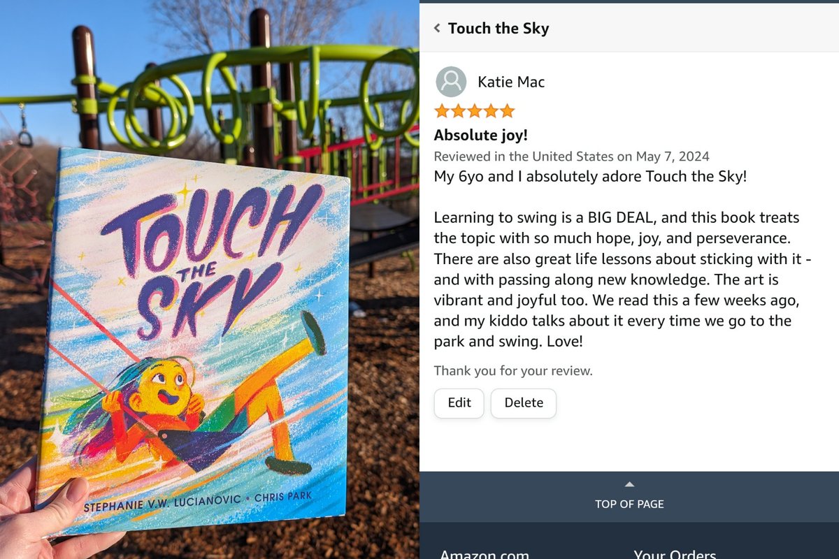 It was hard to sum up in only a few words how much the 6yo and I adore TOUCH THE SKY by @grubreport and @chris_d_park ! The joy of swinging in book form! @CarolCHinz @LernerBooks