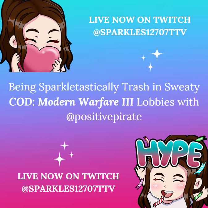 Come Hang Out! twitch.tv/sparkles12707t…
-
#gaming #GamingCommunity #twitchstreamer #twitchstreamers #twitchstreamergirl #twitch #twitchaffiliatestreamer #twitchstreaming #girlstreamer #girlstreamers #vtuber #vtubers #vtube #cod #callofduty #modernwarfare #modernwarfare3