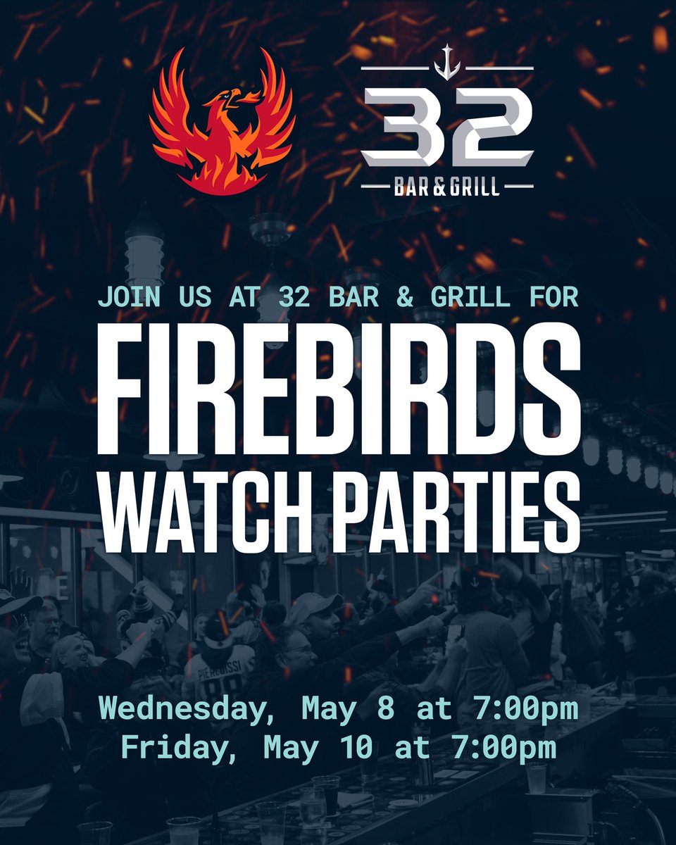 Things are heating up for the @Firebirds in Round 2! See how the series unfolds at 32 Bar & Grill and you could go home with a team-signed Firebirds jersey 🔥 #FuelTheFire More details → bit.ly/32BarGrill