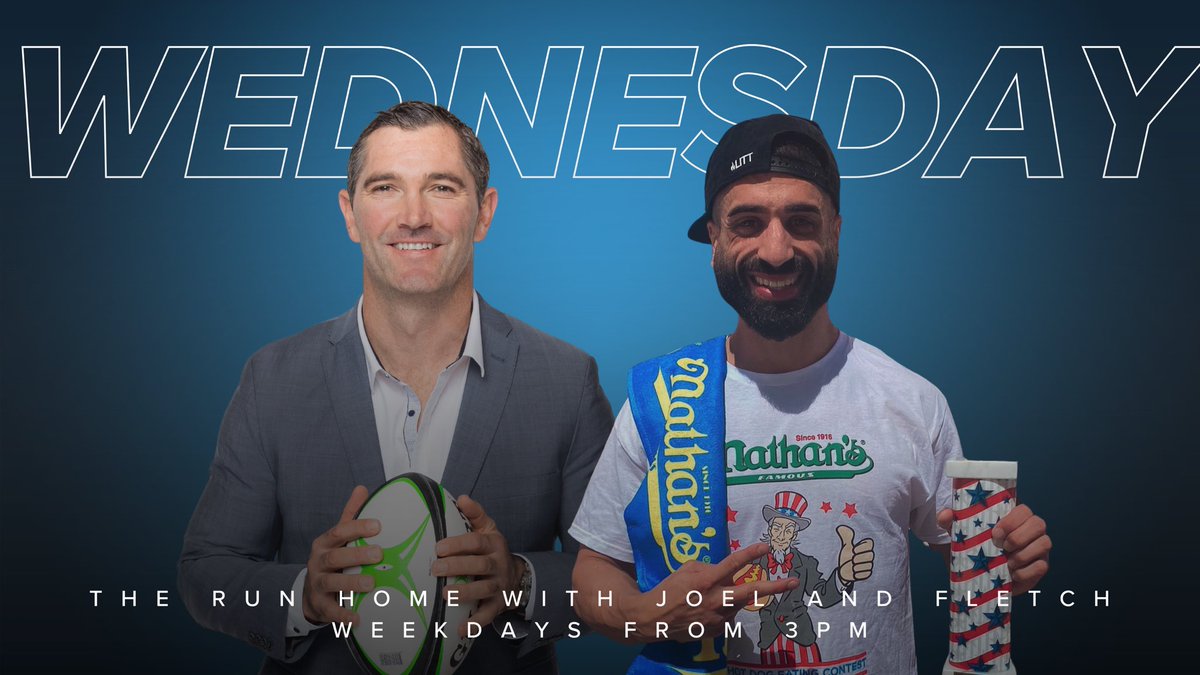 WEDNESDAY!

Rundown:
3:30 <a href="/TheRunHomeSENZ/">SENZ The Run Home</a> crew Kim &amp; Beaver
4:00 #NRL News
4:30 Sports Update
5:00 Professional eater James Webb
5:30 #NRL Round 10 preview

Tune in live from 3pm on <a href="/1170sen/">SEN 1170</a> &amp; <a href="/SENQLD/">SENQ 693</a>