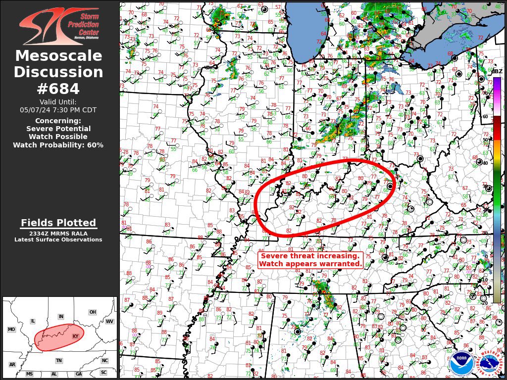 SPC includes WABBLES in an area being monitored for a potential Severe Weather Watch in the near future. #kywx