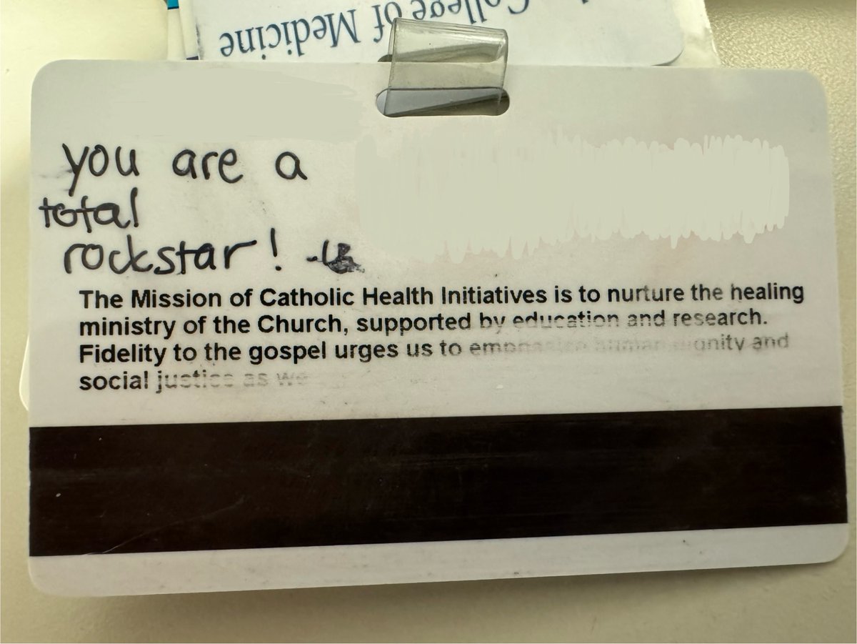 When your attending comes and helps you with your first elective primary surgeon case then writes little reminders on your badge…<a href="/LaurenBarronMD/">Lauren</a>, you are awesome!
