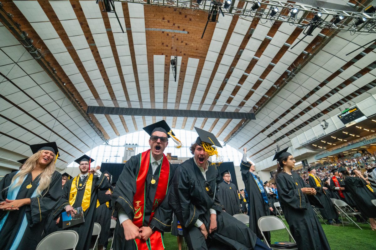 Graduation stat card, Spring 2024 1,779 students eligible to graduate 253 associate degrees 1,035 bachelor's degrees 356 master's degrees 46 doctoral degrees 108 juris doctorates 114 academic certificates 12 specialist certificates #GoVandals ow.ly/So4u50Rz4v4