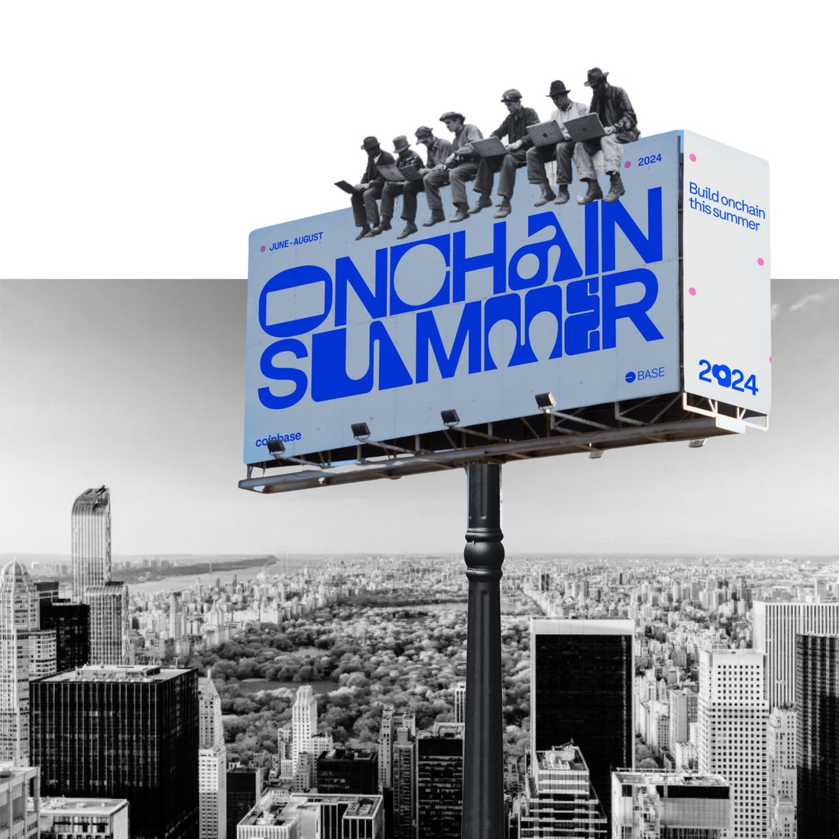 Just like in 1932... wired up and ready to build! 
Onchain Summer 2024 🔵<a href="/jessepollak/">jesse.base.eth</a> <a href="/base/">Base</a> 

"Lunch atop a billboard" 
zora.co/collect/base:0…