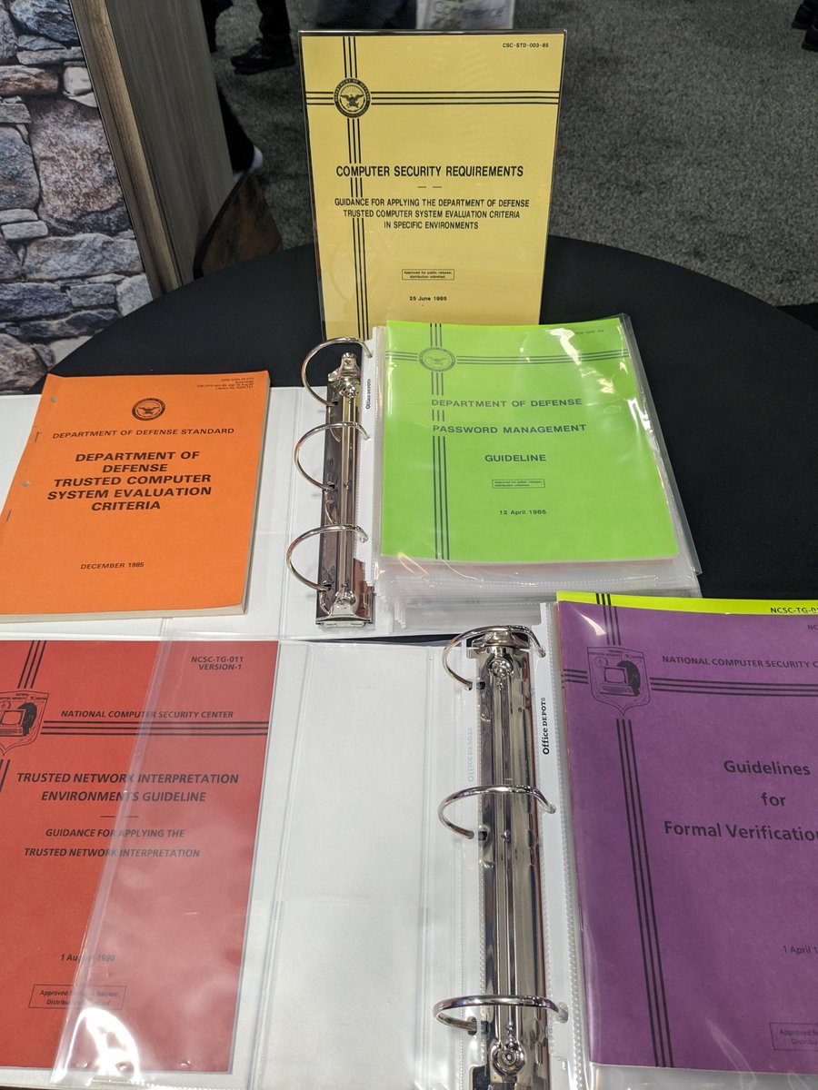 Museum Curator Deana Bowles is at #RSAC 2024 with several artifacts, including a German Enigma, an M-209 encryption device, and the Rainbow books – a collection of DoD computer security requirements from the 1980s. Stop by @NSAGov’s booth 960 and check them out!