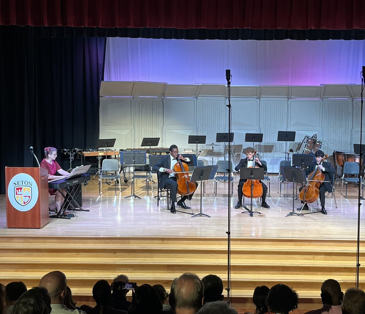 On cello, Brayden Offutt, Jesse Kliman, and Awele Emenanjo.  On piano, Ellen Kliman.  Performing David Popper’s Requiem, Op. 66.