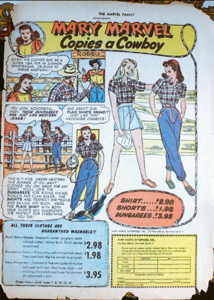 Get in the TARDIS and travel back to the 1940s and for less than $9 get yourself an entire Western outfit. With the additional quality assurance that “all these clothes are guaranteed washable!!” See you at the Clambake.
#WyrdWednesday #Comics
