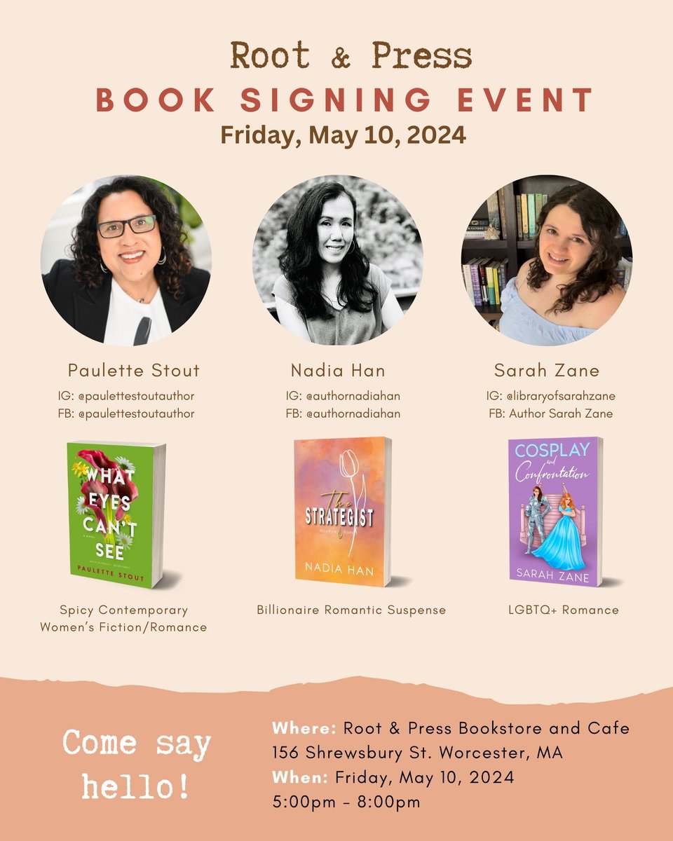 If you're in the mood for books and food ( and why shouldn't you be) stop by the bookstore on Friday May 10 to say hi! #books #bookstores #shoplocal #WritingCommunity