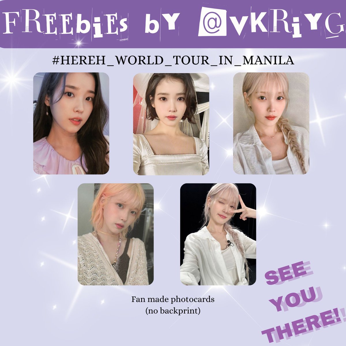 Freebies by @vkriyg for #HEREH_WORLD_TOUR_IN_MANILA !! 

— strictly 1:1 ratio
— like and rt
— dm me for trades!! <3 

Location: tba on D-DAY

See you, UAENAS! 

#IU #이지은 #아이유
#HEREH_WORLD_TOUR #IUinMANILA