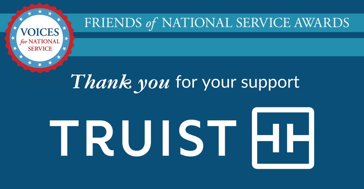 Many thanks to @TruistNews for their support of this year’s @Voices4Service #FriendsofService Awards, helping us celebrate this momentous @AmeriCorps 30th anniversary & these #NationalService champions. #AmeriCorps30