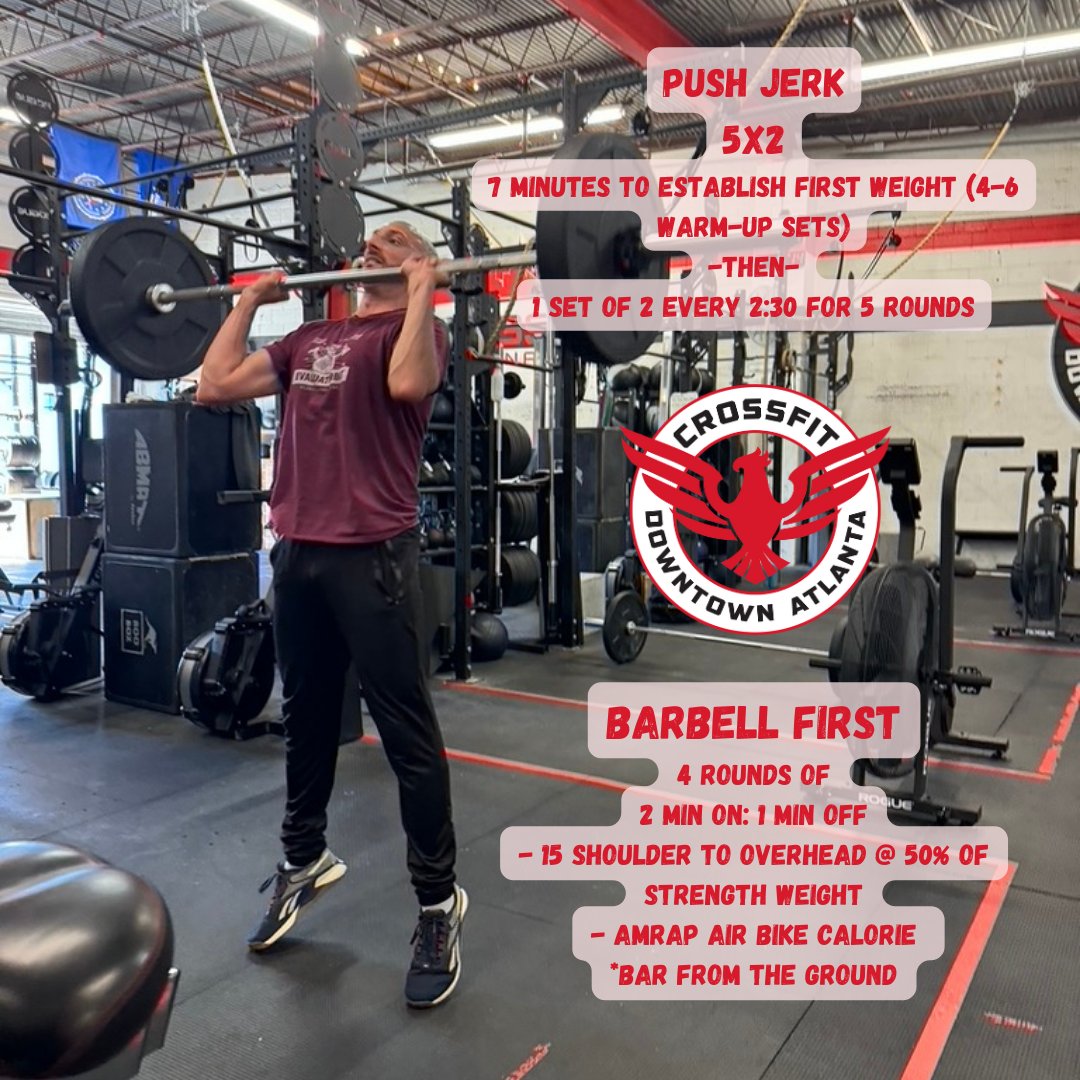 240508 'Barbell First' #intervals #shouldertooverhead #airbike #cfda #liftheavy #runfast #havefun #bewell #cabbagetown #crossfitwod #committedtocrossfit #crossfit #WOD #CFWOD #workout