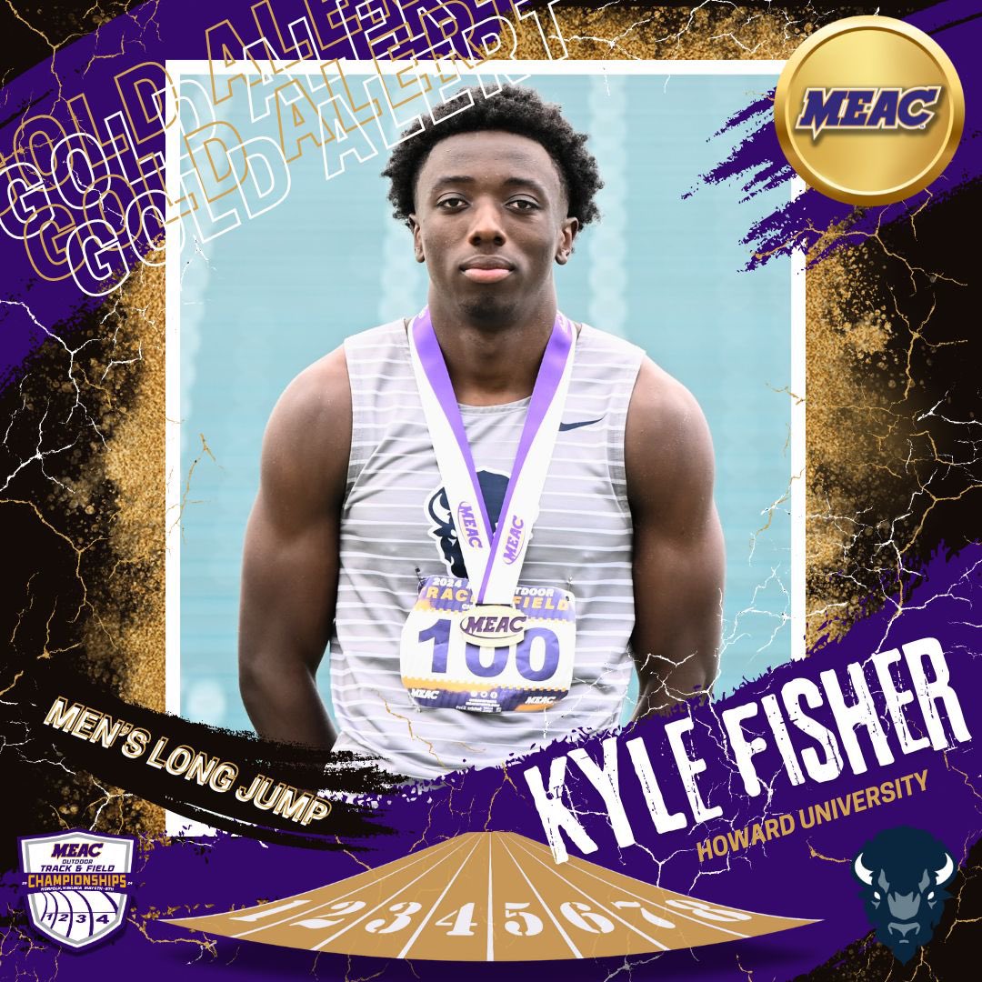 🥇𝐆𝐨𝐥𝐝 𝐀𝐥𝐞𝐫𝐭 Kyle Fisher is the winner of the Men’s Long Jump! Fisher claims the title with a mark of 7.72m! #MEACPride | #RaceToTheFinish