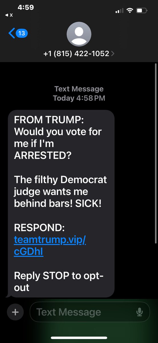 I just received this text from defendant Trump. How should I respond?