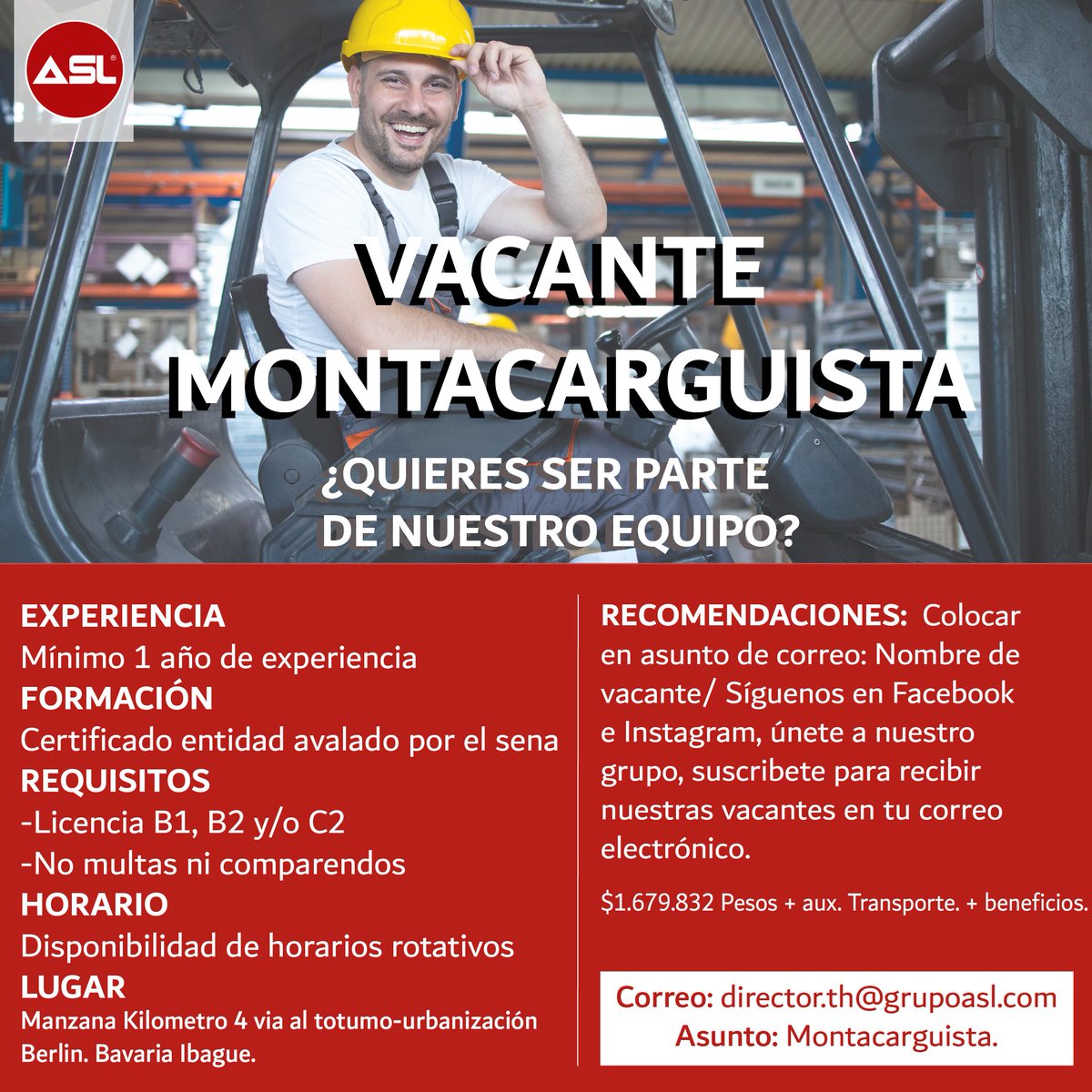 ¡Conoce nuestra vacante! 😉🤩
#ASL #administrador #logistica #almacenamiento
#logistics #procesoslogisticos #procesologisticodhl
#picking #packing #carga #montacargas #supervisor
#equipamiento #trabajo #vacantescolombia