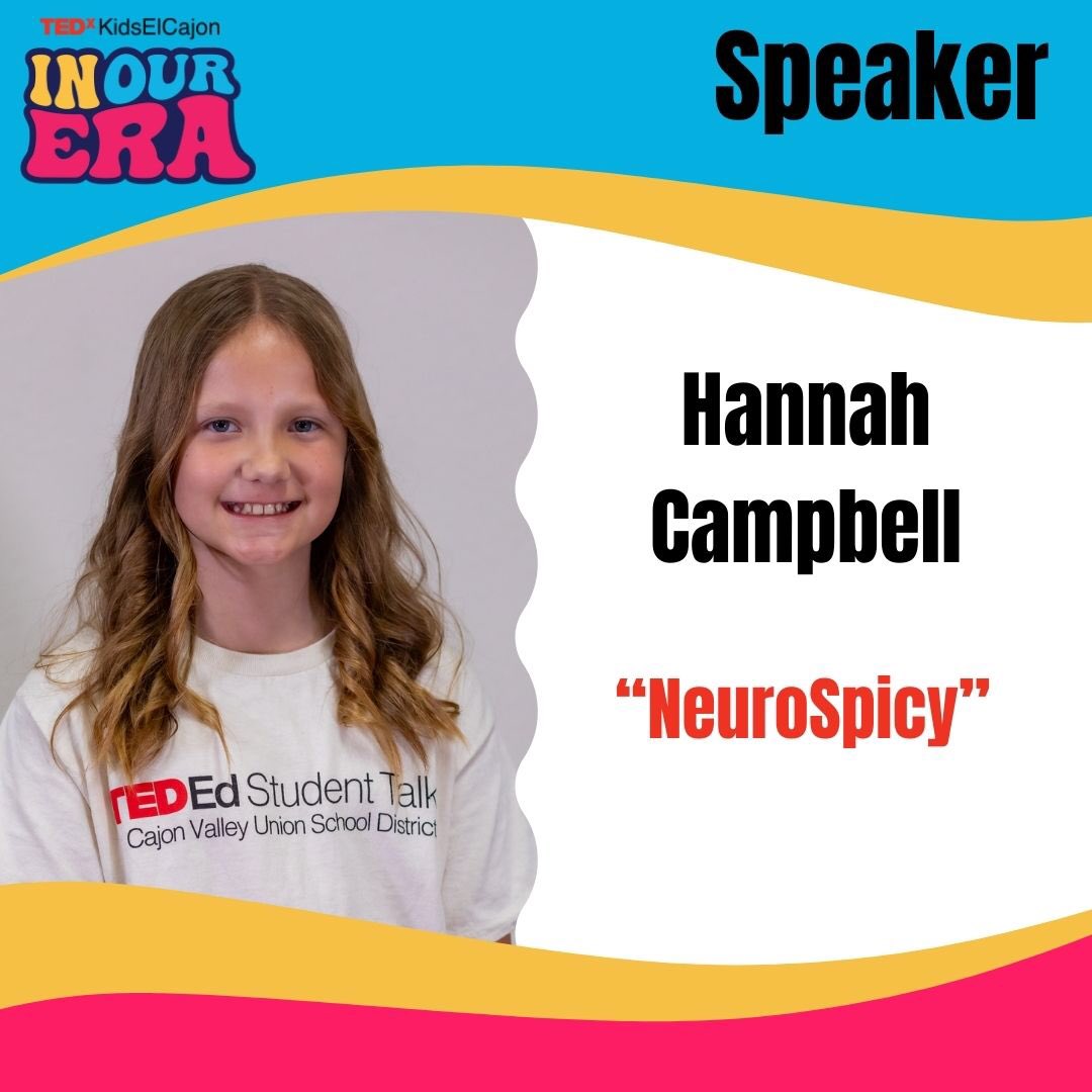 Join us THIS Saturday for Hannah’s talk ‘NeuroSpicy’. Session 3: In Our Self-Awareness
@AvocadoPTA 
#inourtedxera  #tedx #TEDEd #studentvoice #studenttalks #fyp #foryoupage