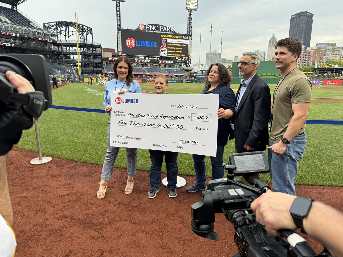 Last night marked the kickoff of our Military Mondays with the @Pirates! 84 Lumber is honored to stand alongside Pirates Charities in donating $5,000 to @OTATroopSupport, supporting our nation's #veterans.