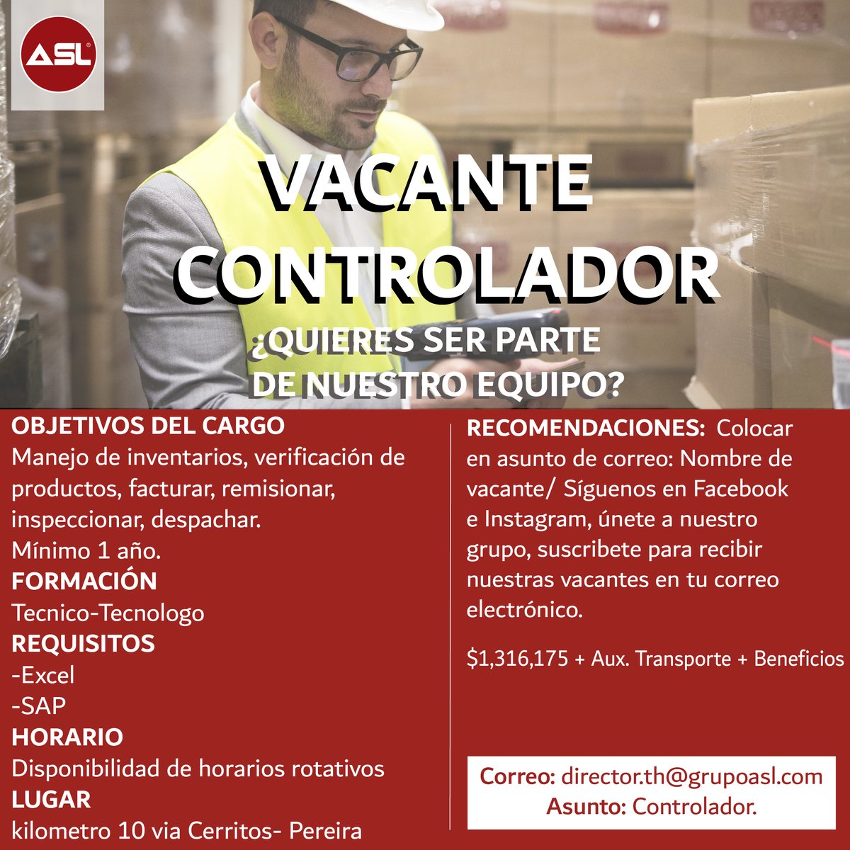 ¡Conoce nuestra vacante! 😉🤩
#ASL #administrador #logistica #almacenamiento
#logistics #procesoslogisticos #procesologisticodhl
#picking #packing #carga #montacargas #supervisor
#equipamiento #trabajo #vacantescolombia
