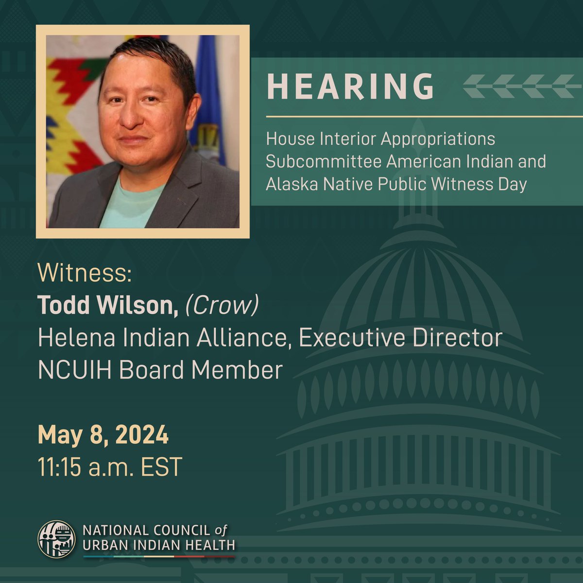🏥💪 Advocacy in Action! Tomorrow, watch Todd Wilson of Helena Indian Alliance & NCUIH board member make a powerful case for the funding needs of Urban Indian Health Programs. Tune in at 11:15 AM EST! 🔗 buff.ly/4btkz04