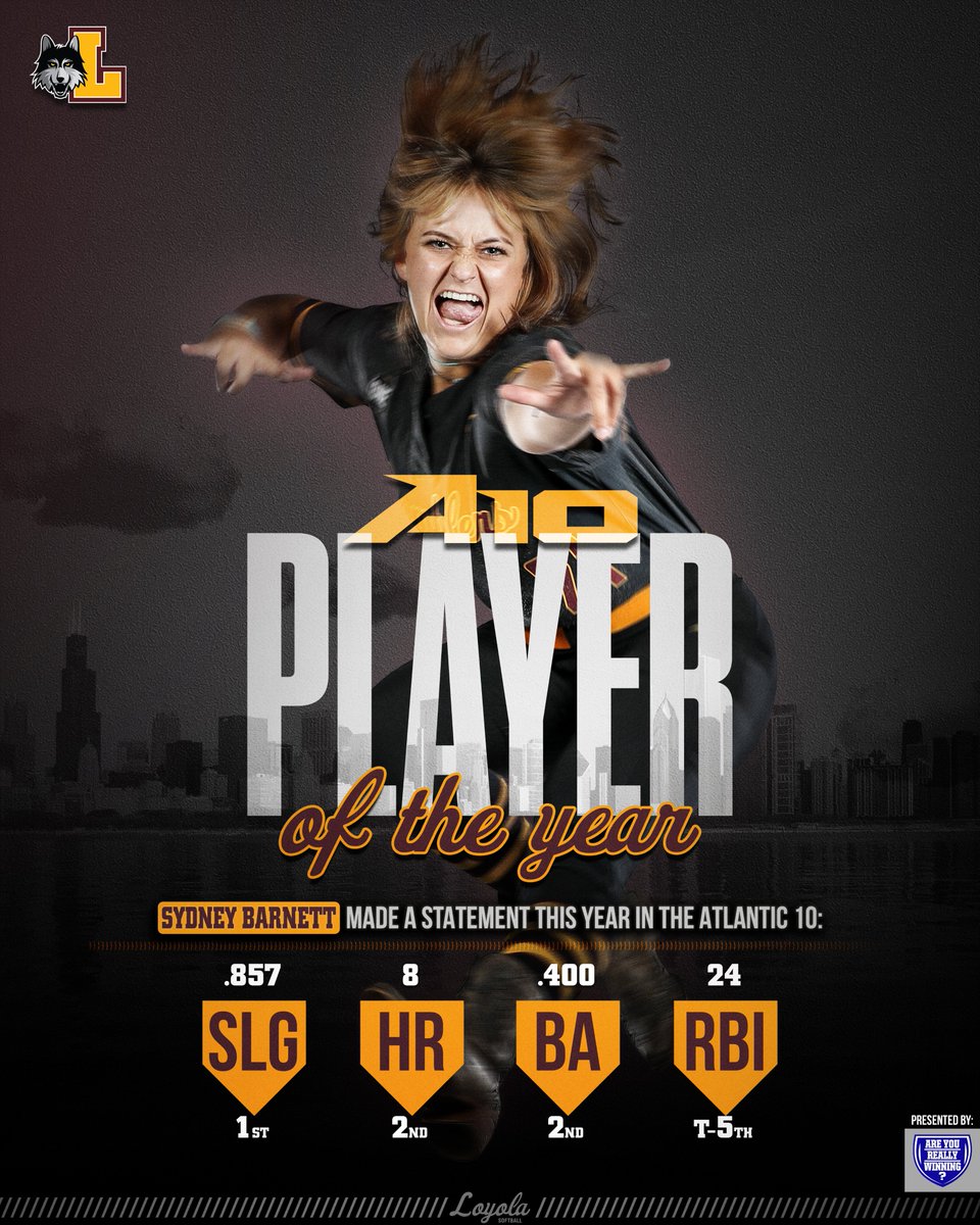 Loyola Softball (@ramblerssb) on Twitter photo Let's hear it for our first ever 𝗣𝗟𝗔𝗬𝗘𝗥 𝗢𝗙 𝗧𝗛𝗘 𝗬𝗘𝗔𝗥, <a href="/sydneybarnett21/">Sydney Barnett</a> 🔥🥎🐺
The senior infielder is second in A-10 in batting average (.400) and homers (8)! Let's hear it for our first ever 𝗣𝗟𝗔𝗬𝗘𝗥 𝗢𝗙 𝗧𝗛𝗘 𝗬𝗘𝗔𝗥, <a href="/sydneybarnett21/">Sydney Barnett</a> 🔥🥎🐺
The senior infielder is second in A-10 in batting average (.400) and homers (8)!