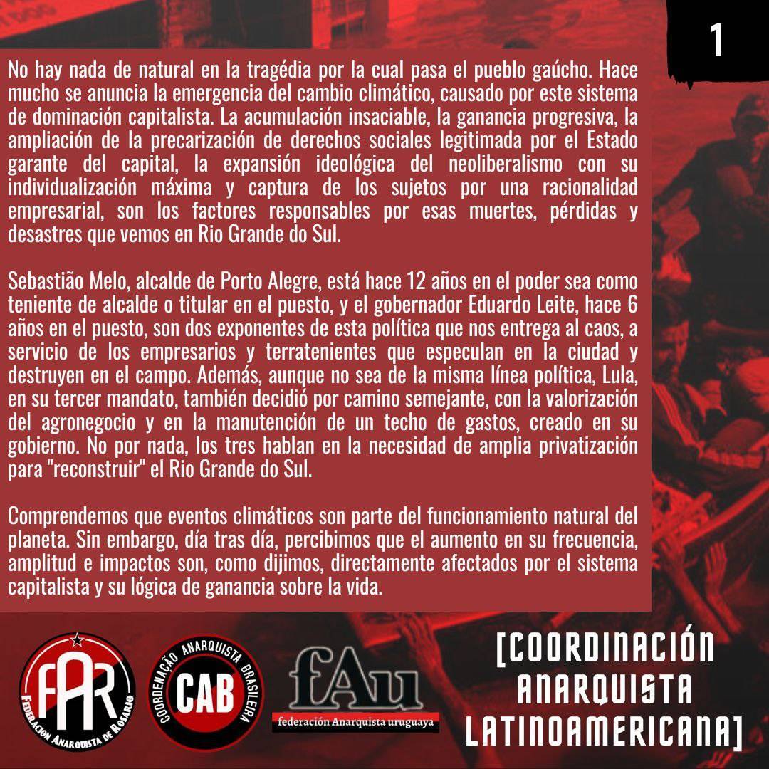 cabanarquista_'s tweet image. Leia a nota Diante das inundações no Rio Grande do Sul, da CALA, Coordenação Anarquista Latino-americana. (Em português e espanhol)
