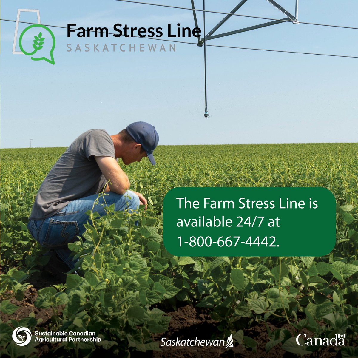 SKAgriculture's tweet photo. The Farm Stress Line is here to help. It is confidential with no call display. Don’t suffer alone, call today. https://t.co/qLXmiDJfCh
@AAFC_Canada #FarmstressLine #SustainableCdnAg #SaskAg https://t.co/0KMsa8aBOI