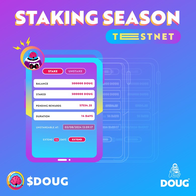 BIG UPDATE 💎⚡️ We announce the launch of the $DOUG Staking Testnet! 🚀 Join now to help test our network and get an active stake in the future of $DOUG. 💥 DROP YOUR WALLET👇🔥